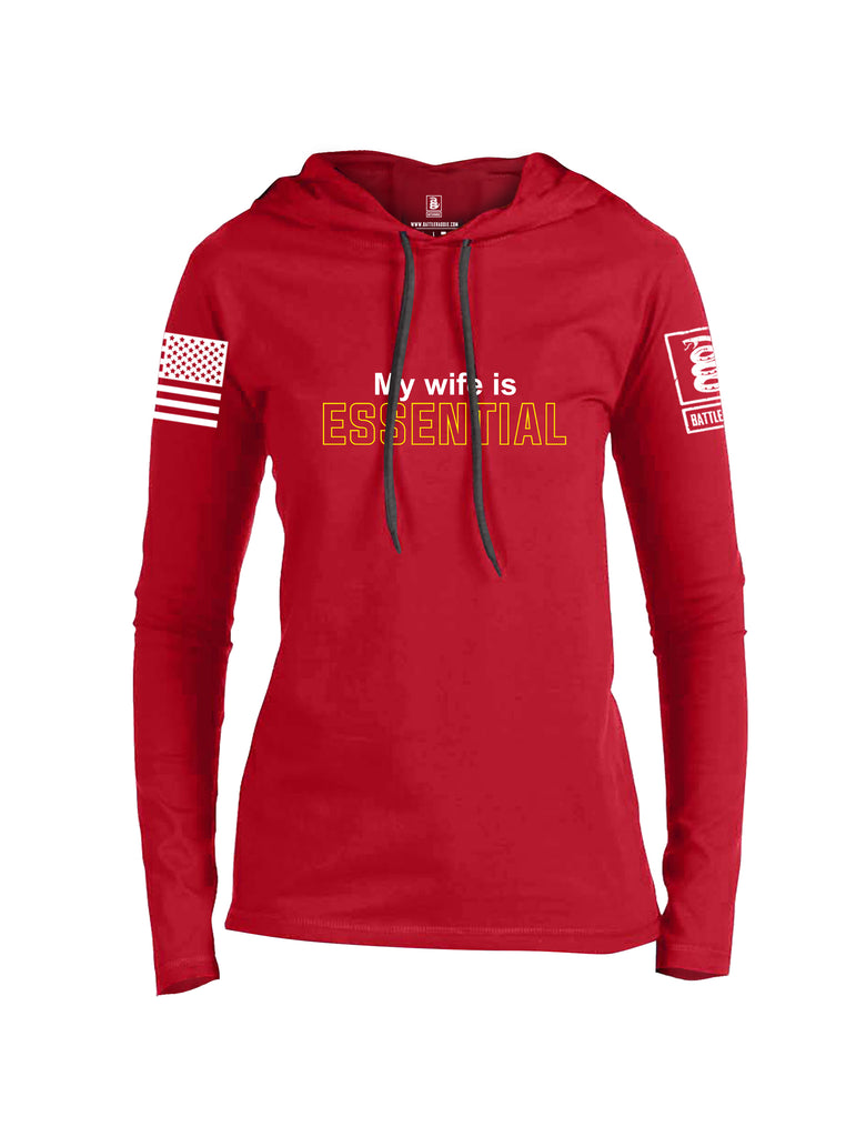 Battleraddle My Wife Is Essential {sleeve_color} Sleeves Women Cotton Thin Cotton Lightweight Hoodie