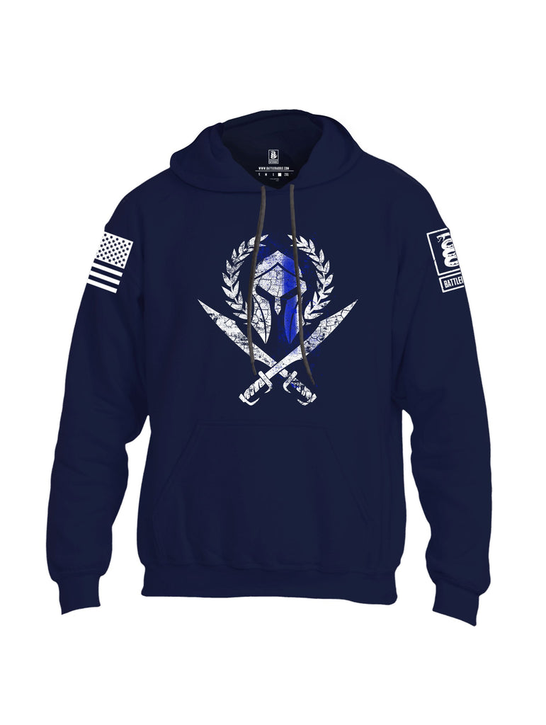 Battleraddle Spartan Blue Line Crest White Sleeves Uni Cotton Blended Hoodie With Pockets