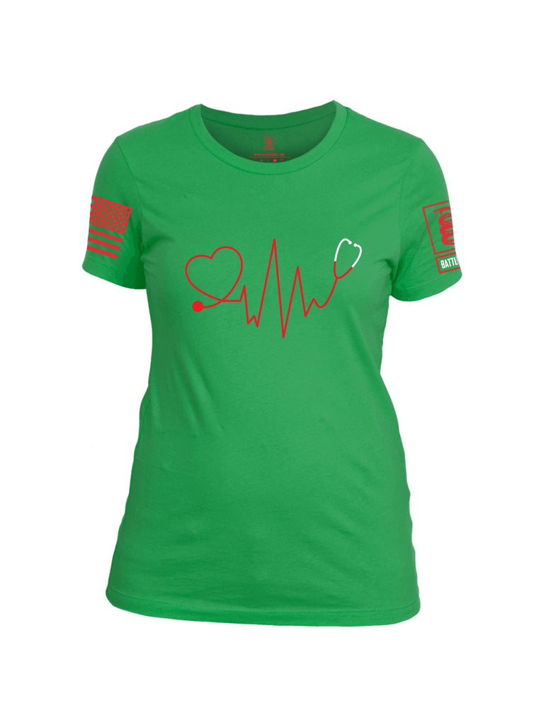 Battleraddle Nurse Heartbeat Red Sleeves Women Cotton Crew Neck T-Shirt