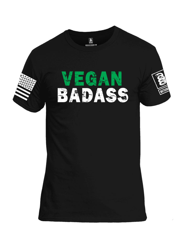 Battleraddle Vegan Badass White {sleeve_color} Sleeves Men Cotton Crew Neck T-Shirt