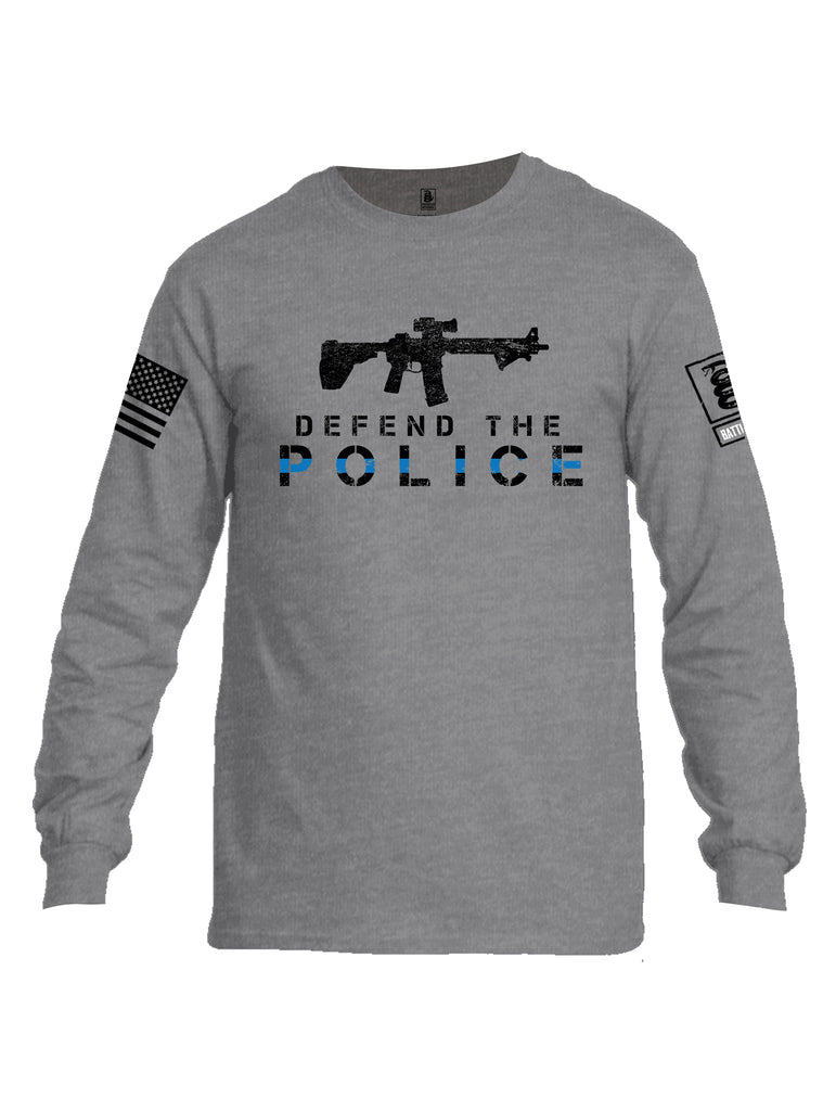 Battleraddle Defend The Police White {sleeve_color} Sleeves Men Cotton Crew Neck Long Sleeve T Shirt