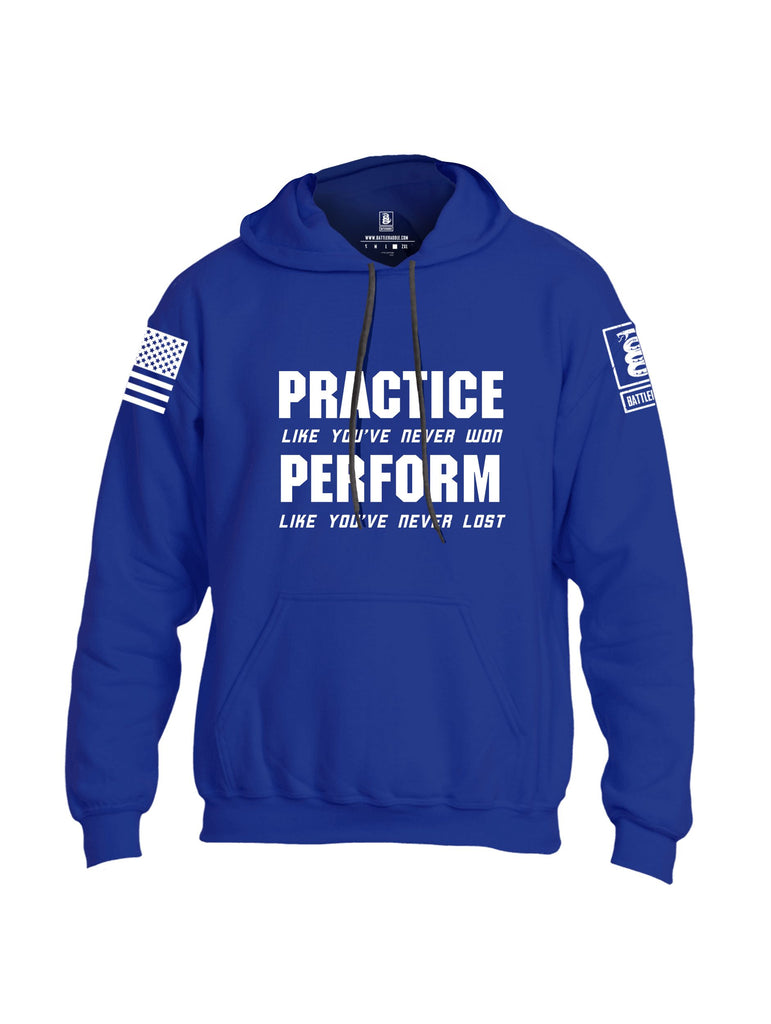 Battleraddle Practice Like Youve Never Won Perform Like Youve Never Lost White Sleeves Uni Cotton Blended Hoodie With Pockets