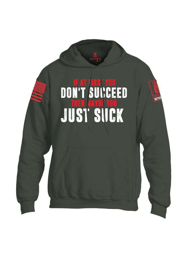 Battleraddle If At First You Don't Succeed Then Maybe You Just Suck Red Sleeve Print Mens Blended Hoodie With Pockets