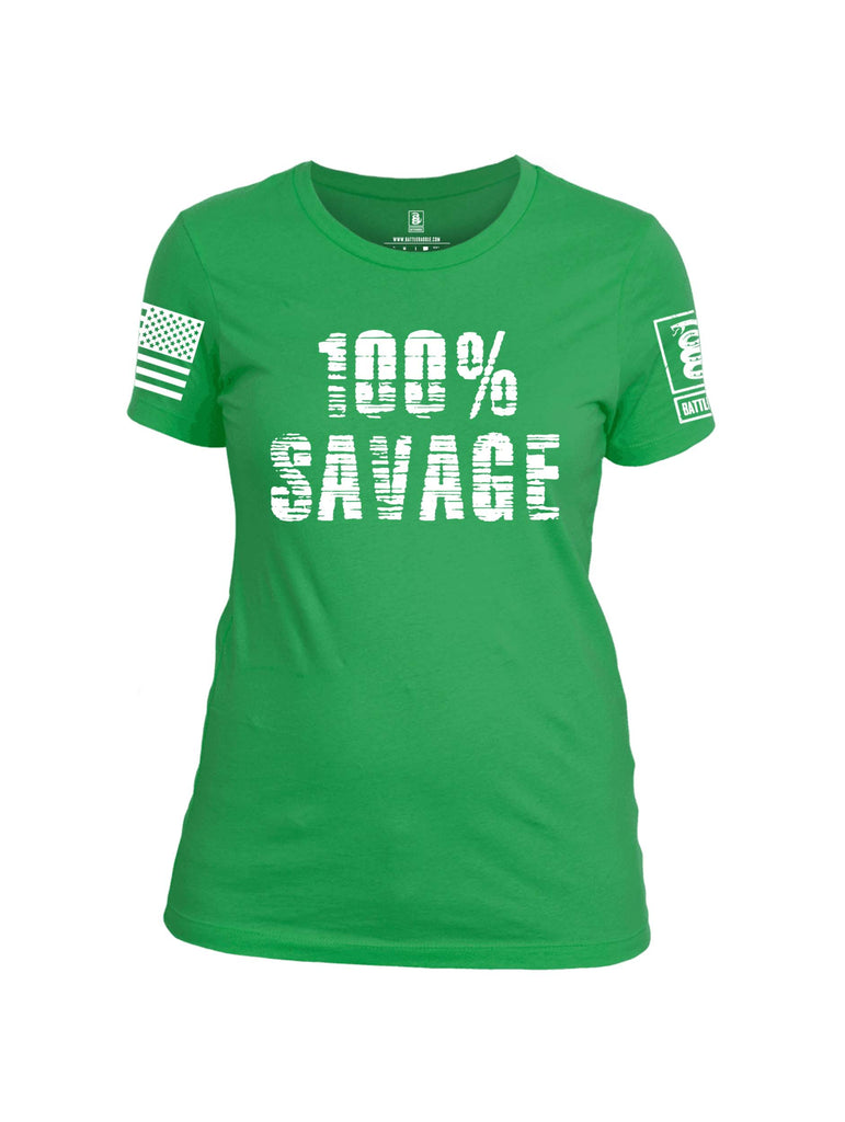 Battleraddle 100% Savage White Sleeve Print Womens Cotton Crew Neck T Shirt