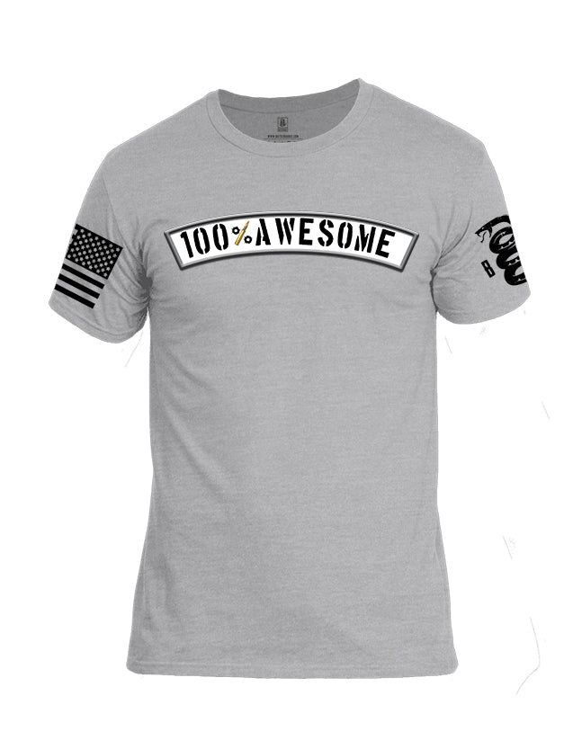 Battleraddle 100% Awesome Black Sleeve Print Mens Cotton Crew Neck T Shirt - Battleraddle® LLC