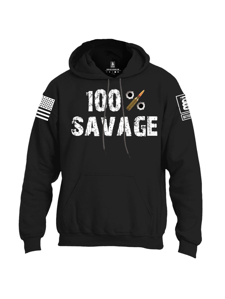Battleraddle 100% Savage White Sleeve Print Mens Blended Hoodie With Pockets - Battleraddle® LLC