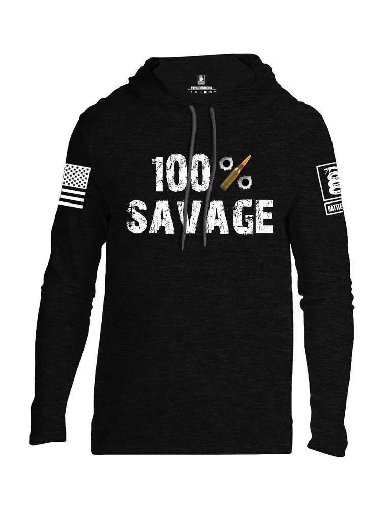 Battleraddle 100% Savage White Sleeve Print Mens Thin Cotton Lightweight Hoodie - Battleraddle® LLC