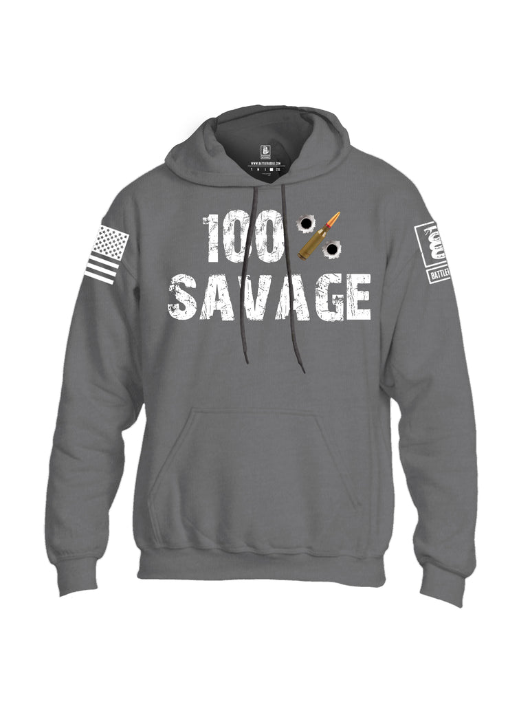 Battleraddle 100% Savage White Sleeve Print Mens Blended Hoodie With Pockets - Battleraddle® LLC