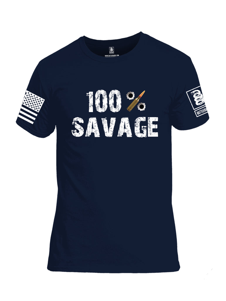 Battleraddle 100% Savage White Sleeve Print Mens Cotton Crew Neck T Shirt - Battleraddle® LLC
