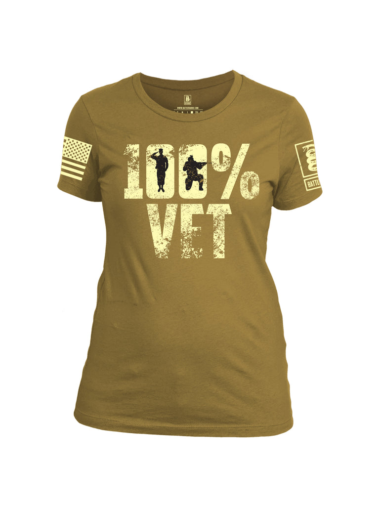 Battleraddle 100% VET Beige Sleeve Print Womens Cotton Crew Neck T Shirt - Battleraddle® LLC