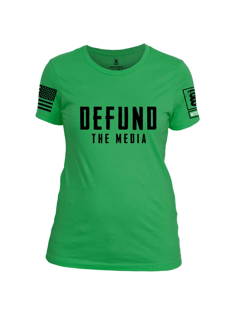 Battleraddle Defund The Media Black Sleeves Women Cotton Crew Neck T-Shirt