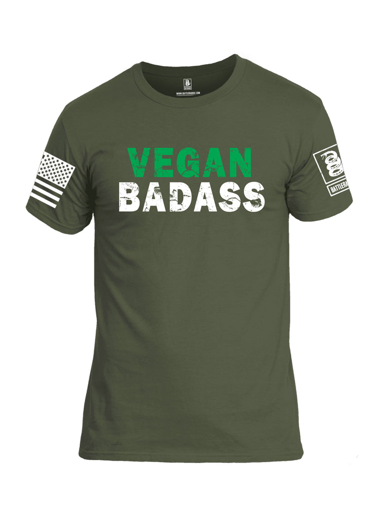 Battleraddle Vegan Badass White {sleeve_color} Sleeves Men Cotton Crew Neck T-Shirt