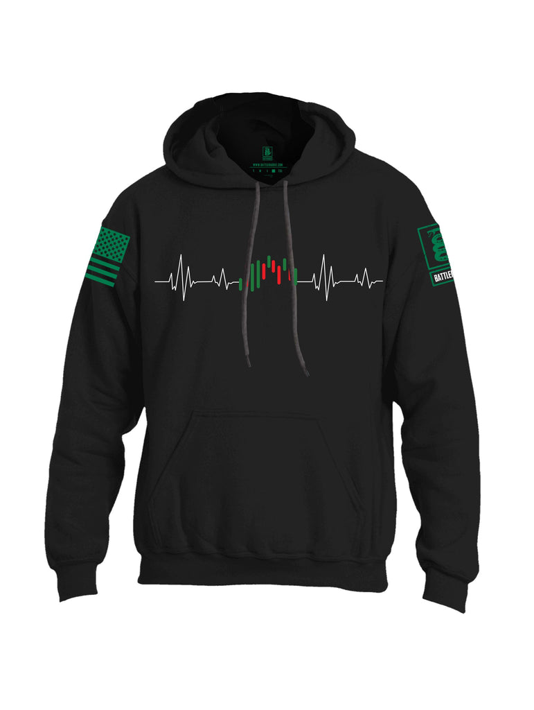 Battleraddle Investor Day Trader Heartbeat Pearl Green Sleeves Uni Cotton Blended Hoodie With Pockets