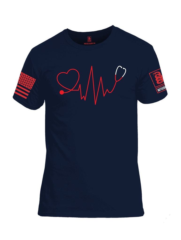 Battleraddle Nurse Heartbeat Red Sleeves Men Cotton Crew Neck T-Shirt