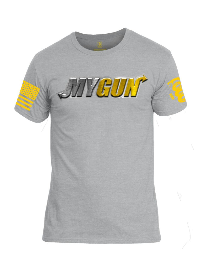 Battleraddle My Gun Yellow Sleeve Print Mens Cotton Crew Neck T Shirt