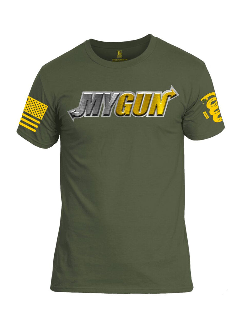 Battleraddle My Gun Yellow Sleeve Print Mens Cotton Crew Neck T Shirt
