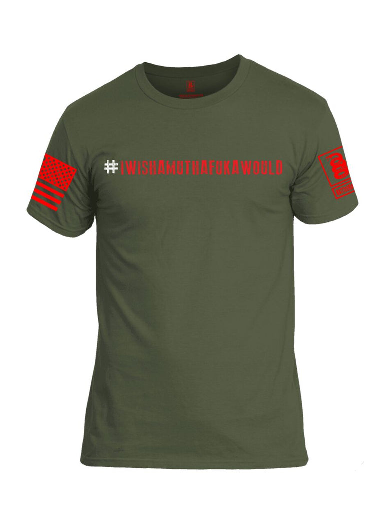 Battleraddle #IWISHAMUTHAFUKAWOULD Red Sleeve Print Mens Cotton Crew Neck T Shirt - Battleraddle® LLC