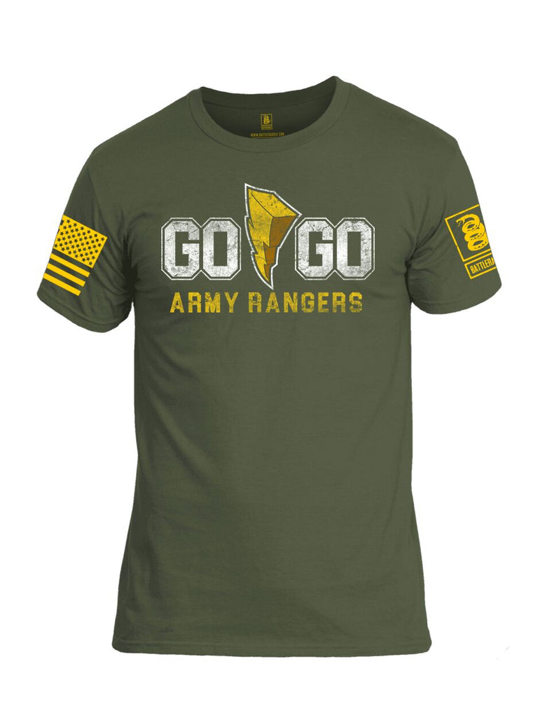 Battleraddle Go Go Army Rangers Yellow Sleeve Print Mens Cotton Crew Neck T Shirt