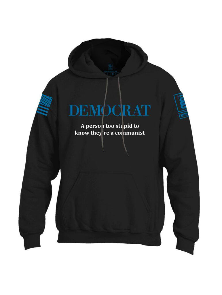 Battleraddle Democrat A Person Too Stupid To Know They're A Communist Blue Sleeve Print Mens Blended Hoodie With Pockets