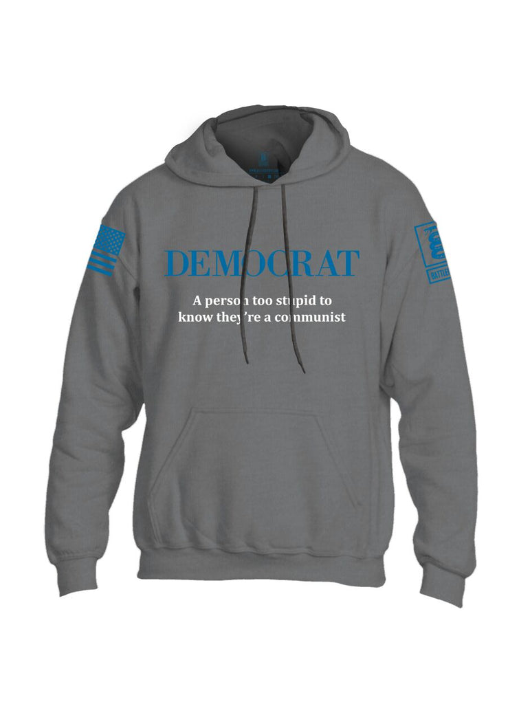 Battleraddle Democrat A Person Too Stupid To Know They're A Communist Blue Sleeve Print Mens Blended Hoodie With Pockets