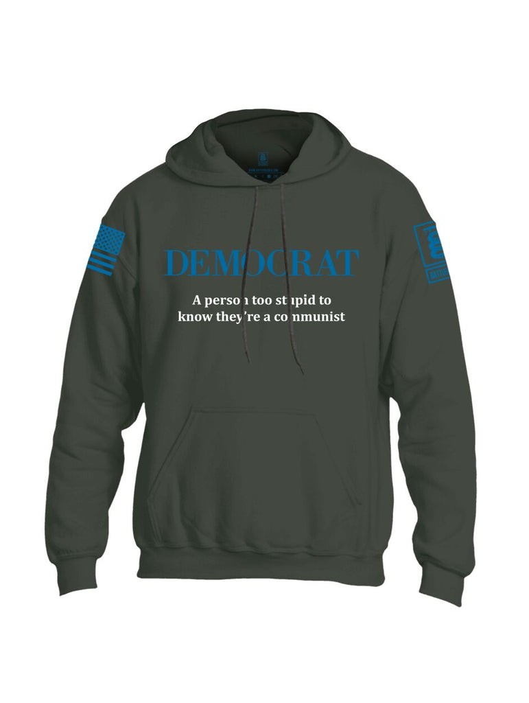 Battleraddle Democrat A Person Too Stupid To Know They're A Communist Blue Sleeve Print Mens Blended Hoodie With Pockets