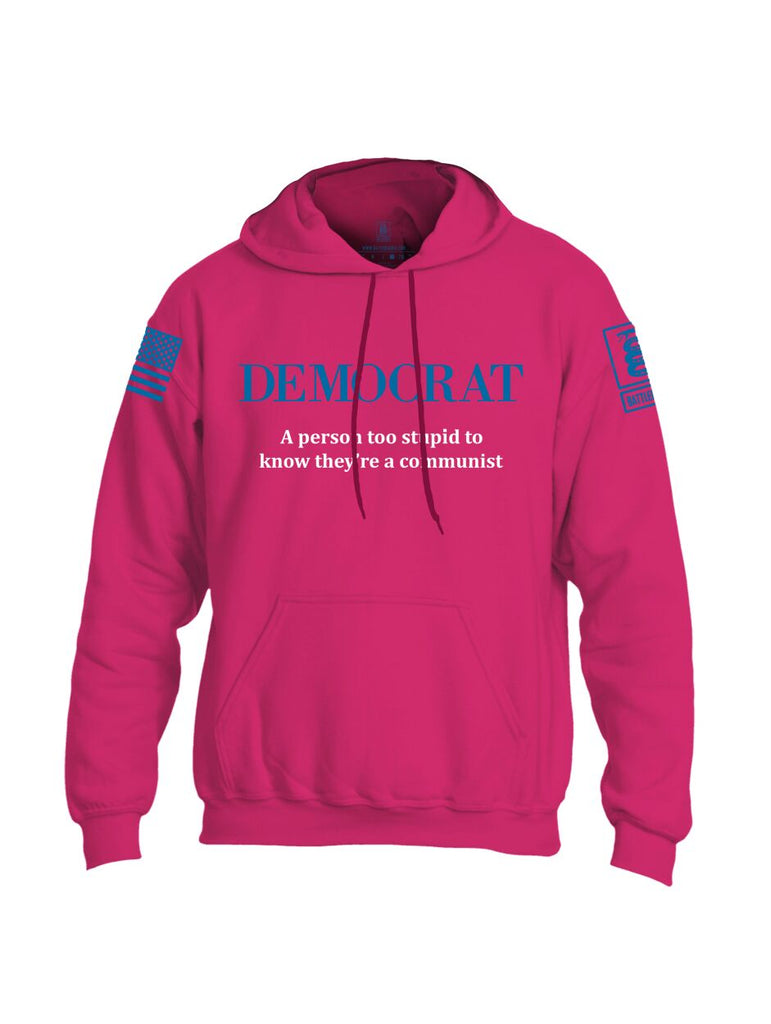 Battleraddle Democrat A Person Too Stupid To Know They're A Communist Blue Sleeve Print Mens Blended Hoodie With Pockets