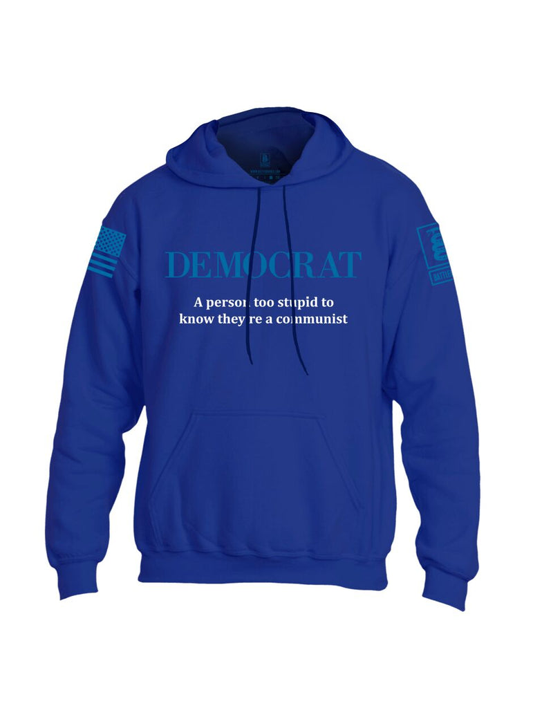 Battleraddle Democrat A Person Too Stupid To Know They're A Communist Blue Sleeve Print Mens Blended Hoodie With Pockets