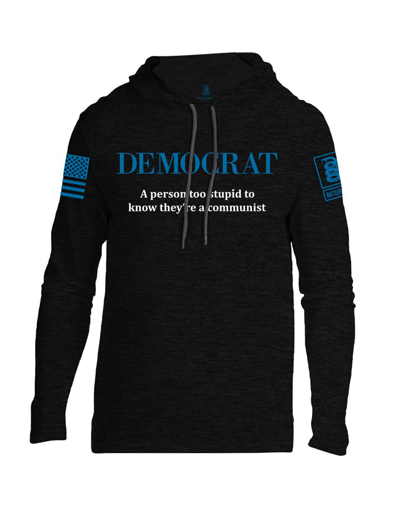 Battleraddle Democrat A Person Too Stupid To Know They're A Communist Blue Sleeve Print Mens Thin Cotton Lightweight Hoodie