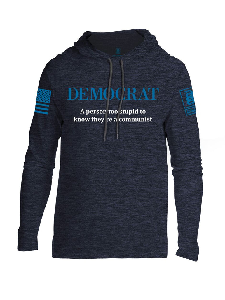 Battleraddle Democrat A Person Too Stupid To Know They're A Communist Blue Sleeve Print Mens Thin Cotton Lightweight Hoodie