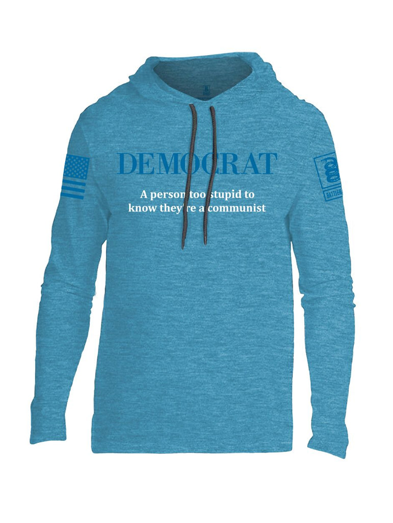 Battleraddle Democrat A Person Too Stupid To Know They're A Communist Blue Sleeve Print Mens Thin Cotton Lightweight Hoodie