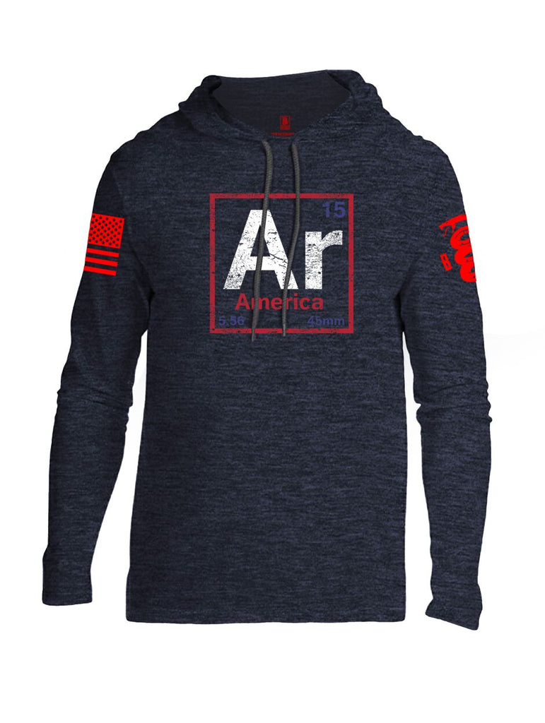 Battleraddle Periodic Table Of Elements Ar 15 5.56 45mm America V2 Red Sleeve Print Mens Thin Cotton Lightweight Hoodie