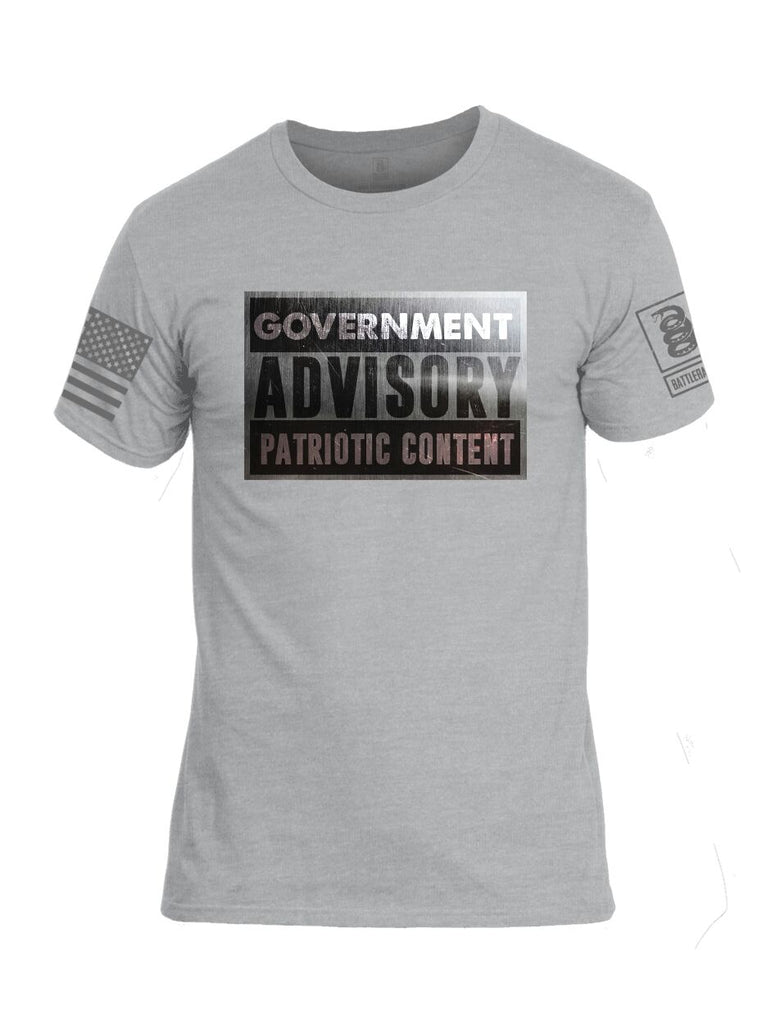 Battleraddle Government Advisory Patriotic Content Grey Sleeve Print Mens Cotton Crew Neck T Shirt