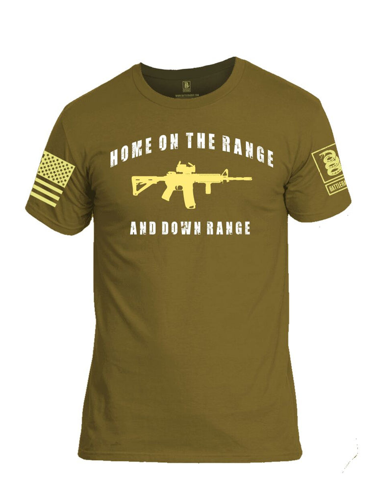 Battleraddle Home On The Range And Down Range Yellow Sleeve Print Mens Cotton Crew Neck T Shirt