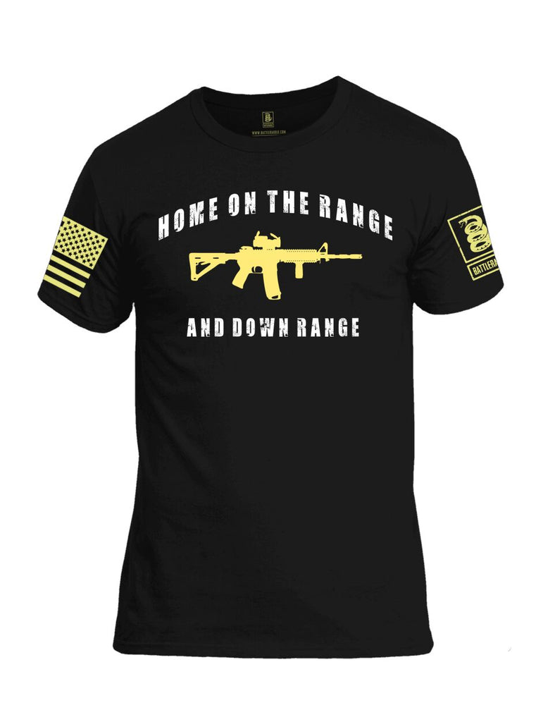 Battleraddle Home On The Range And Down Range Yellow Sleeve Print Mens Cotton Crew Neck T Shirt
