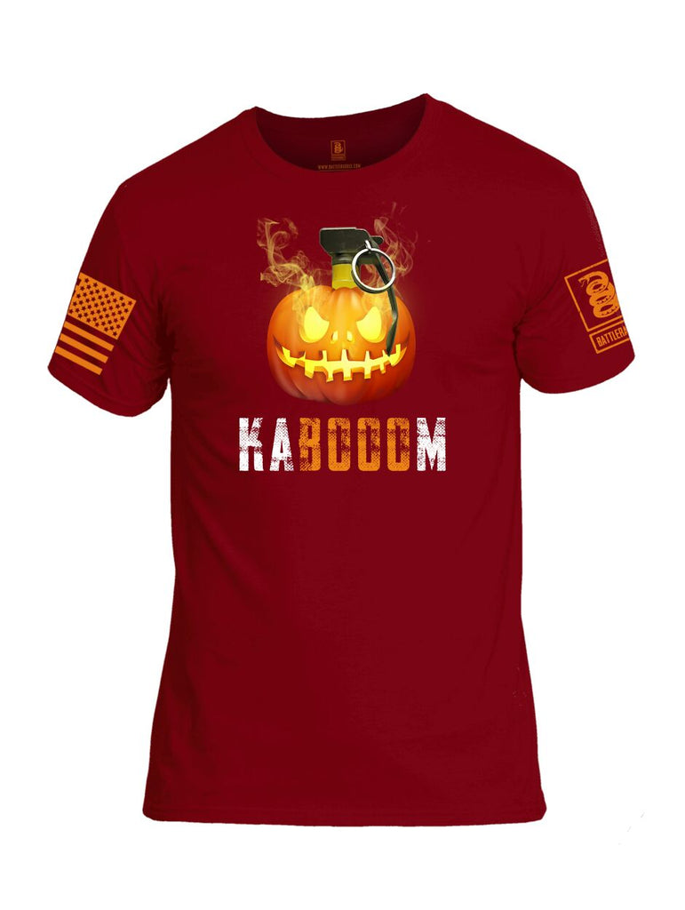 Battleraddle Kabooom Skull Pumpkin Orange Sleeve Print Mens Cotton Crew Neck T Shirt