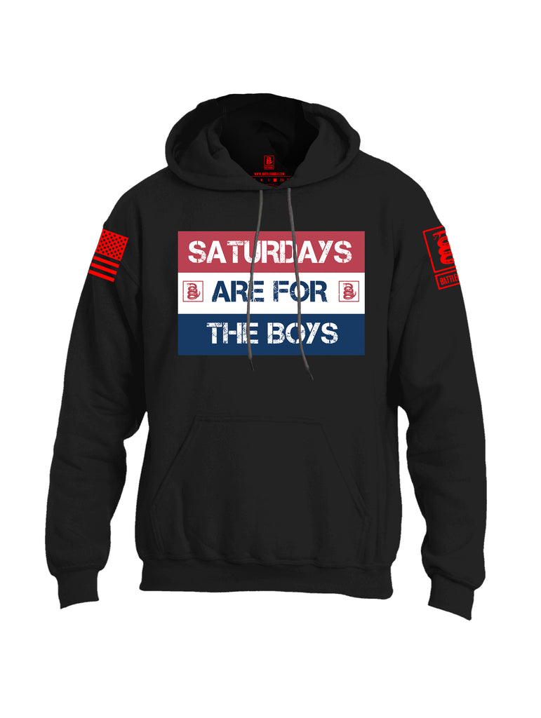 Battleraddle Saturdays Are For The Boys Red Sleeve Print Mens Blended Hoodie With Pockets