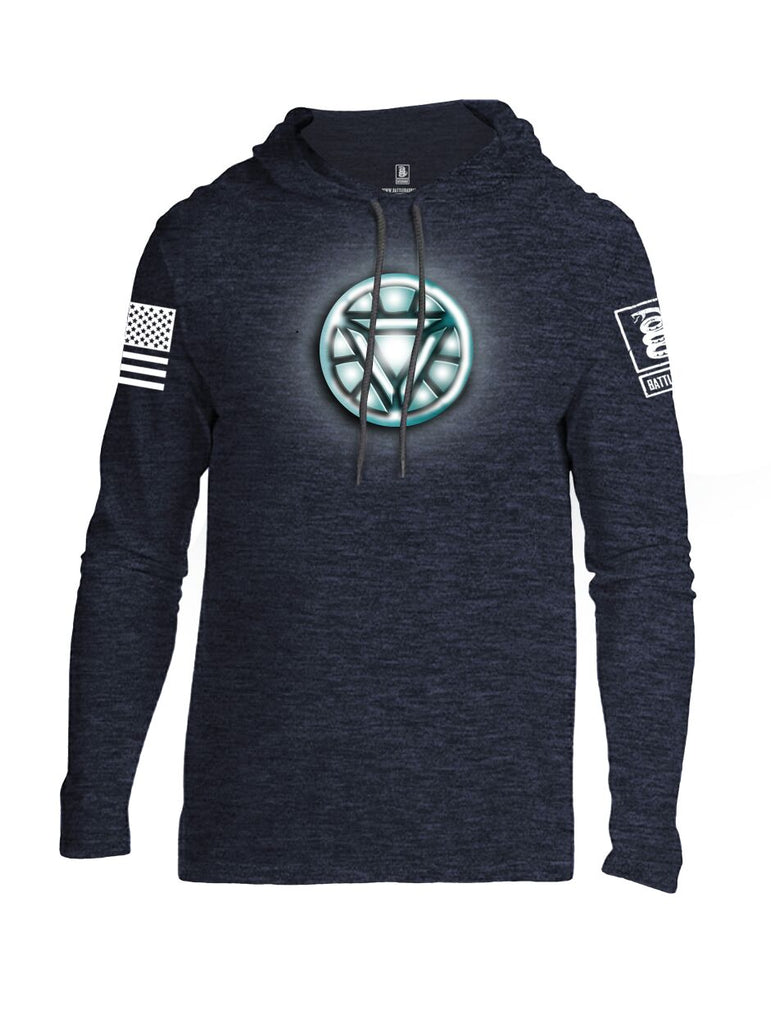 Battleraddle Iron Stark Chest ARC Reactor White Sleeve Print Mens Thin Cotton Lightweight Hoodie