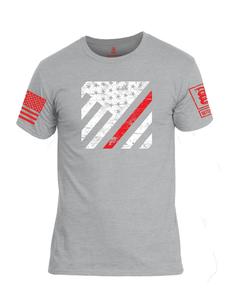 Battleraddle Vertical USA Flag Red Line Red Sleeve Print Mens Cotton Crew Neck T Shirt