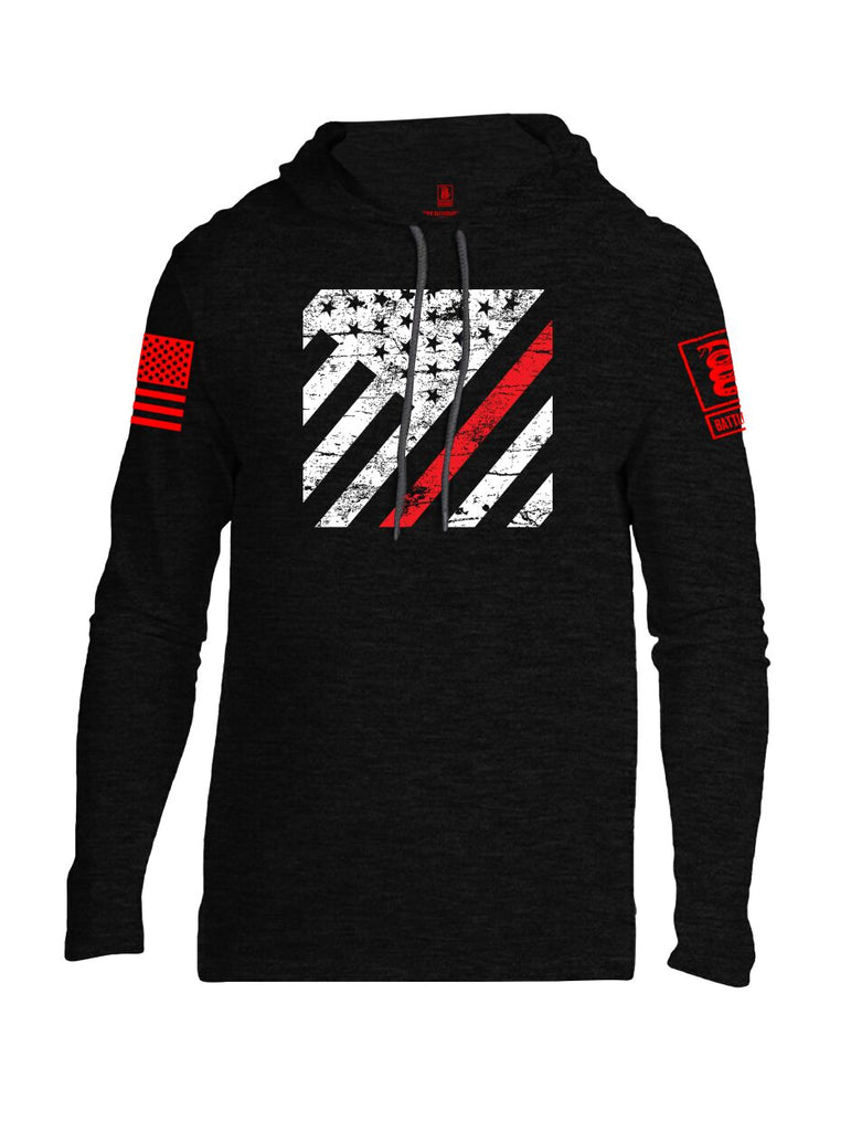 Battleraddle Vertical USA Flag Red Line Red Sleeve Print Mens Thin Cotton Lightweight Hoodie