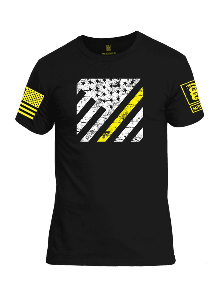 Battleraddle Vertical USA Flag Yellow Line Yellow Sleeve Print Mens Cotton Crew Neck T Shirt