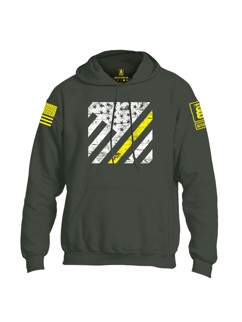Battleraddle Vertical USA Flag Yellow Line Yellow Sleeve Print Mens Blended Hoodie With Pockets