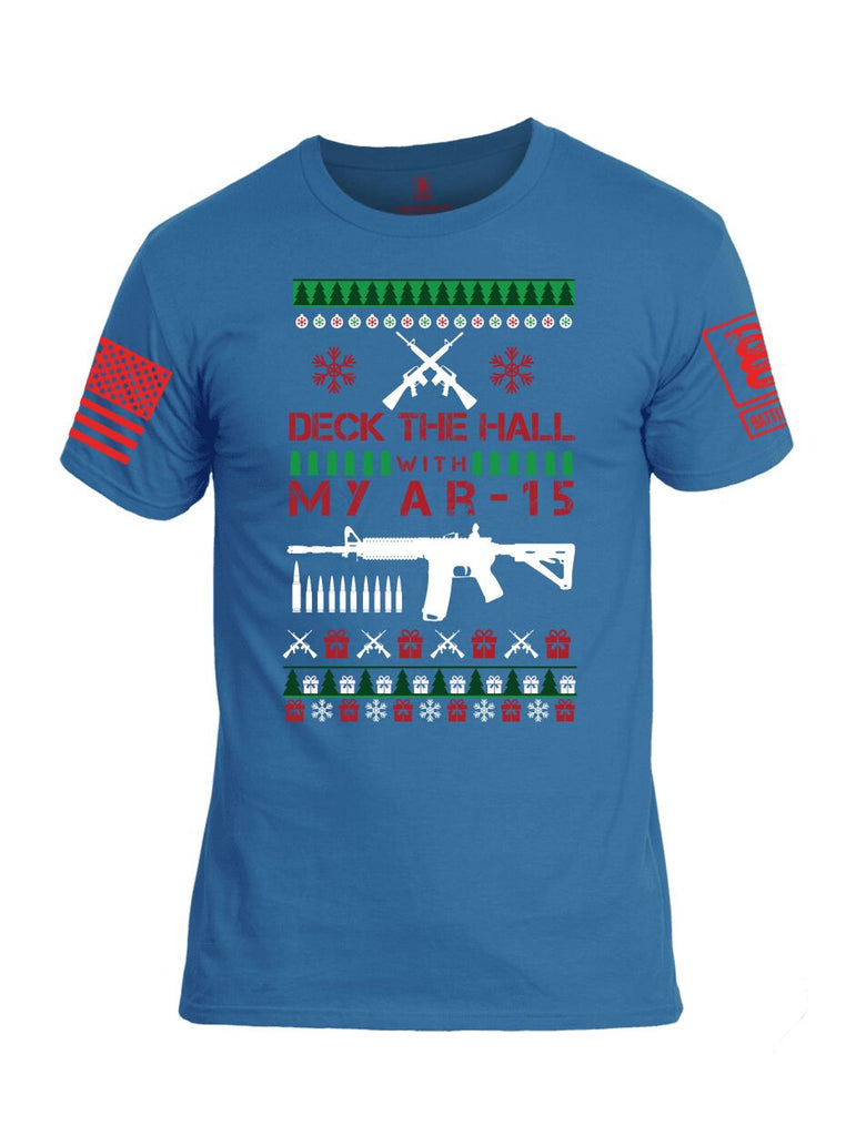 Battleraddle Deck The Hall With My AR 15 Christmas Holiday Ugly Red Sleeve Print Mens Cotton Crew Neck T Shirt
