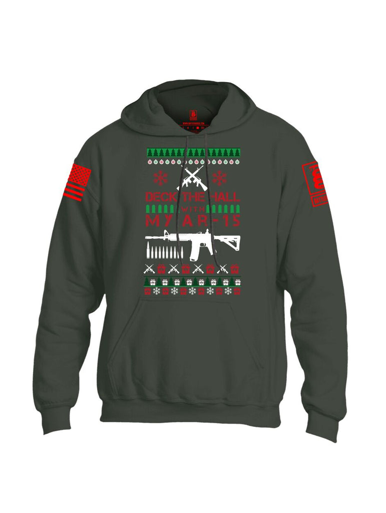 Battleraddle Deck The Hall With My AR 15 Christmas Holiday Ugly Red Sleeve Print Mens Blended Hoodie With Pockets