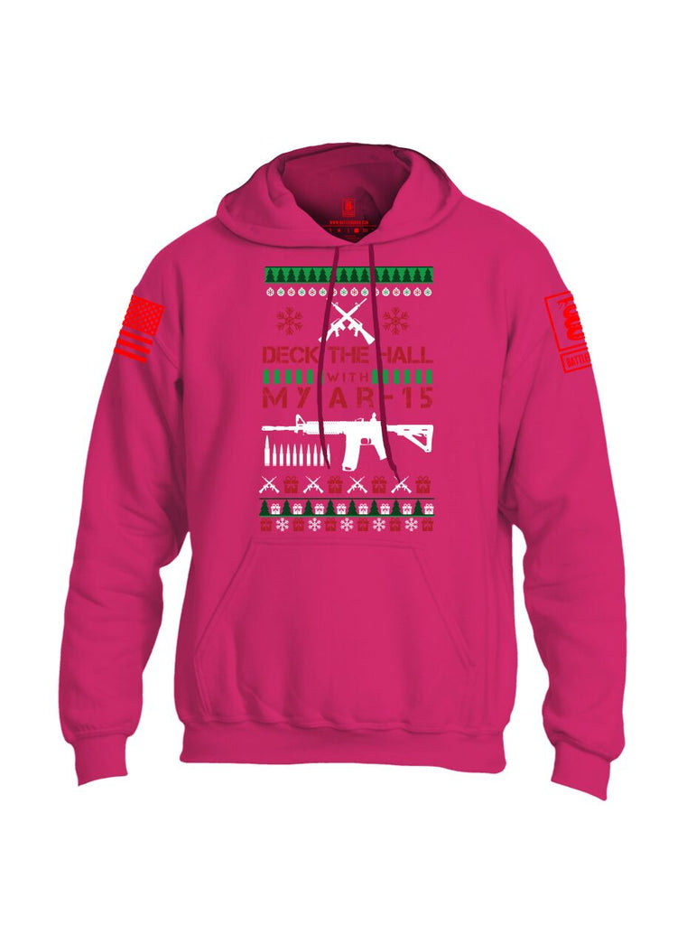 Battleraddle Deck The Hall With My AR 15 Christmas Holiday Ugly Red Sleeve Print Mens Blended Hoodie With Pockets