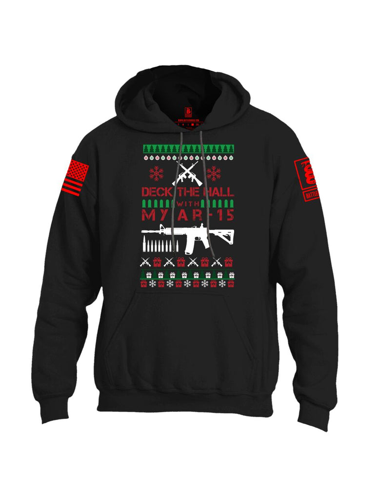 Battleraddle Deck The Hall With My AR 15 Christmas Holiday Ugly Red Sleeve Print Mens Blended Hoodie With Pockets