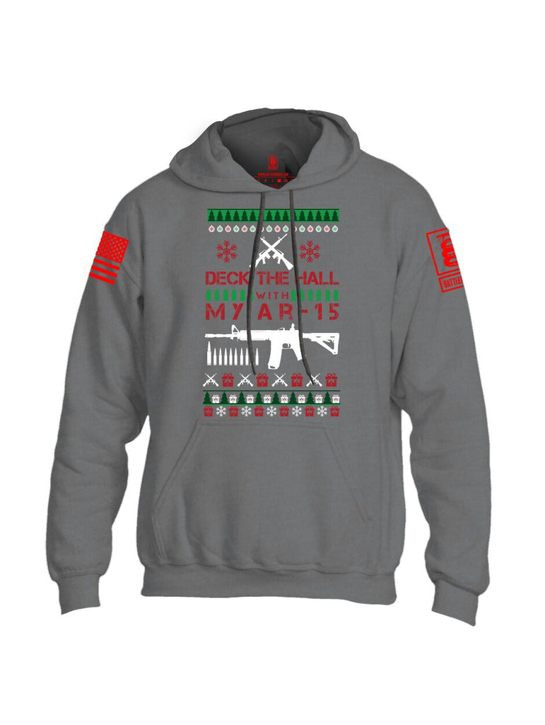 Battleraddle Deck The Hall With My AR 15 Christmas Holiday Ugly Red Sleeve Print Mens Blended Hoodie With Pockets