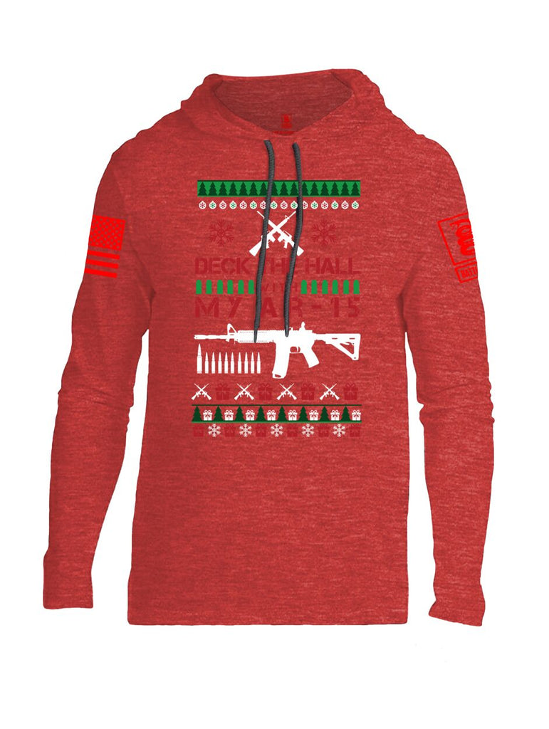 Battleraddle Deck The Hall With My AR 15 Christmas Holiday Ugly Red Sleeve Print Mens Thin Cotton Lightweight Hoodie