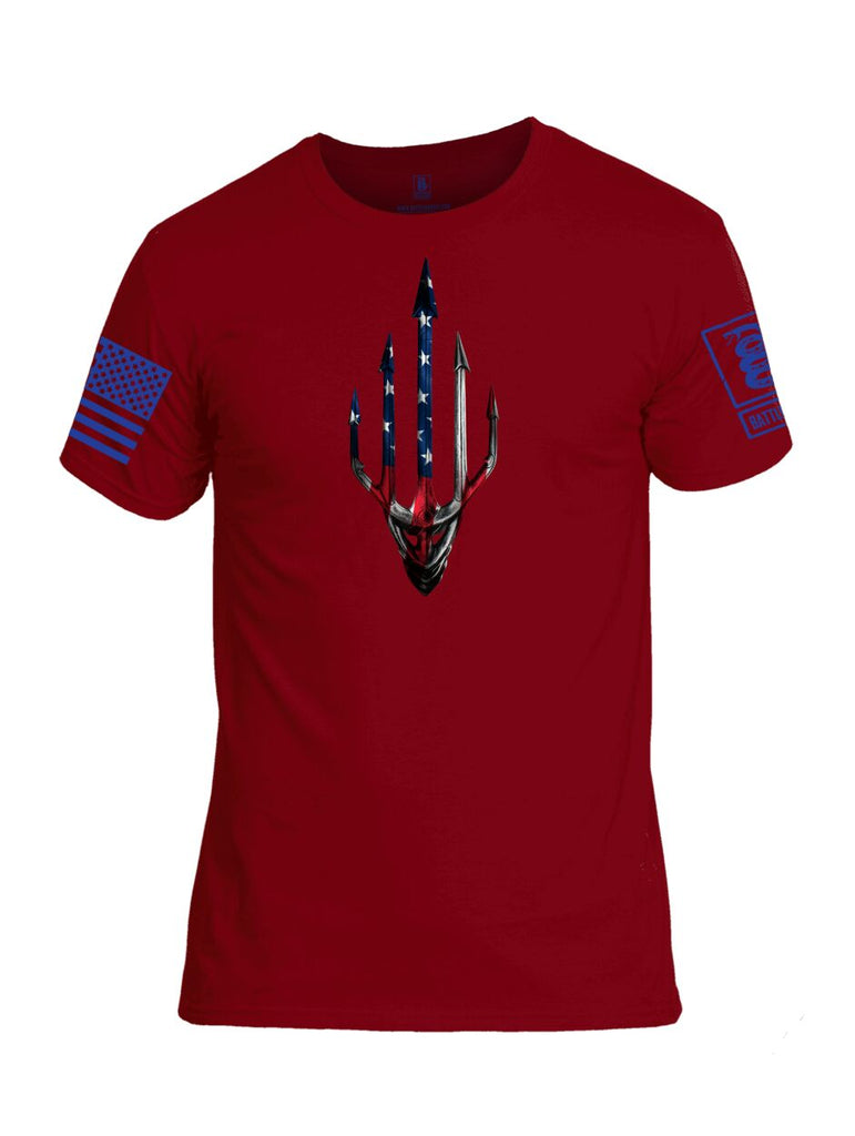 Battleraddle Water Man Trident USA American Flag Blue Sleeve Print Mens Cotton Crew Neck T Shirt