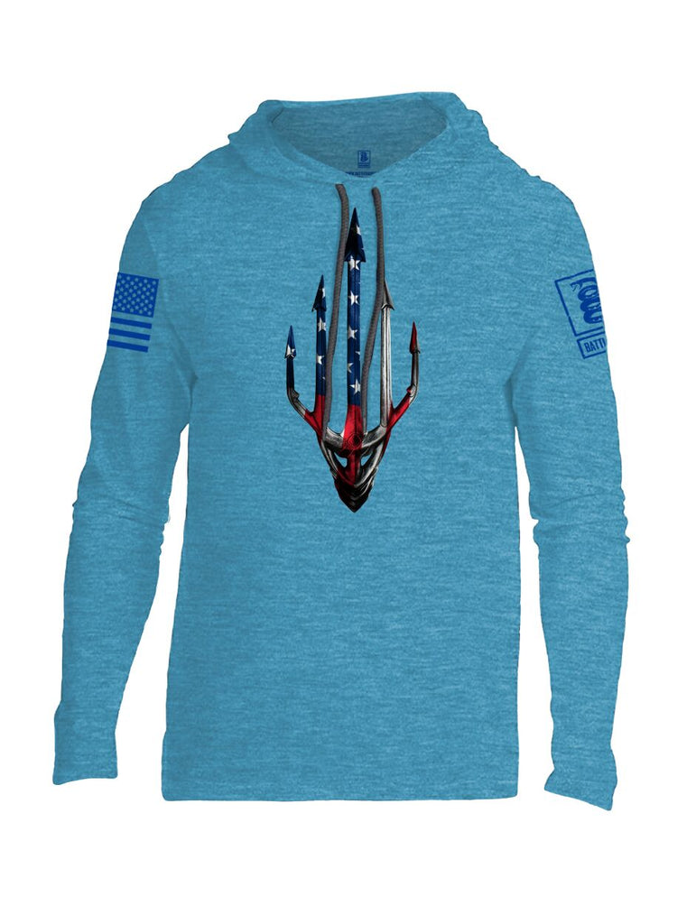 Battleraddle Water Man Trident USA American Flag Blue Sleeve Print Mens Thin Cotton Lightweight Hoodie