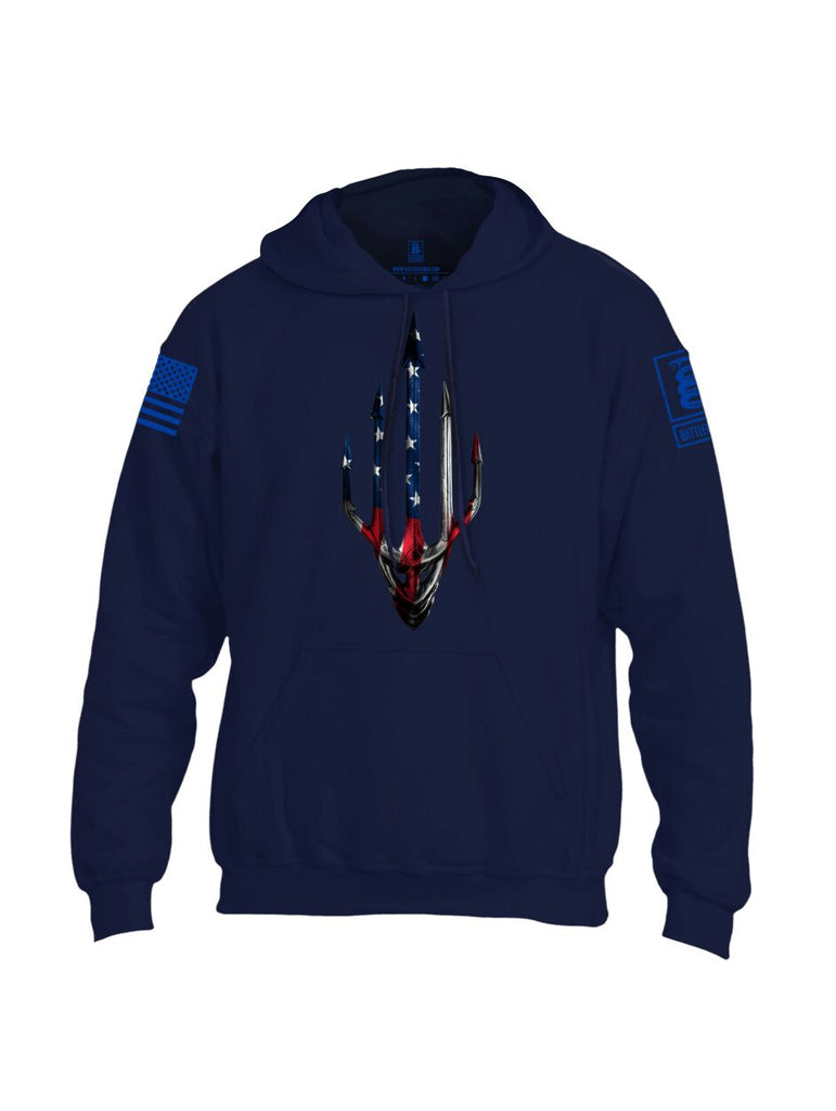 Battleraddle Water Man Trident USA American Flag Blue Sleeve Print Mens Blended Hoodie With Pockets